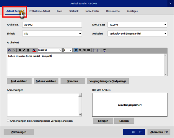Stammdaten Artikelbundles Stammdaten Artikelbundles
