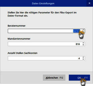 Datev Einstellungen orgaMAX Datev Einstellungen orgaMAX