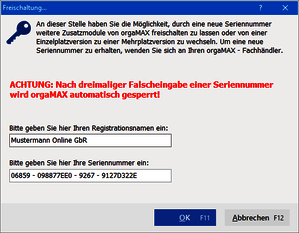 orgaMAX freischalten orgaMAX freischalten