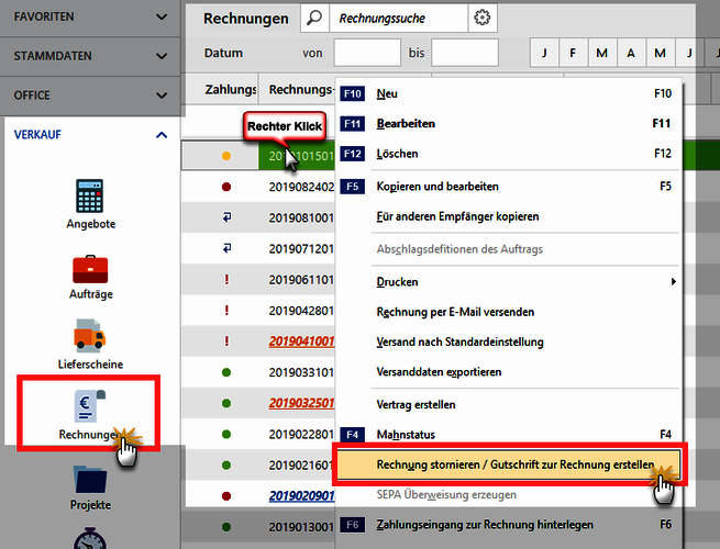 Storno Rechnung Schritt 1 Storno Rechnung Schritt 1