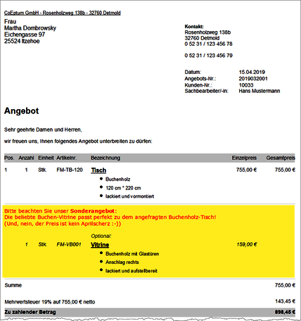 Optionale Positionen Beispiel 4