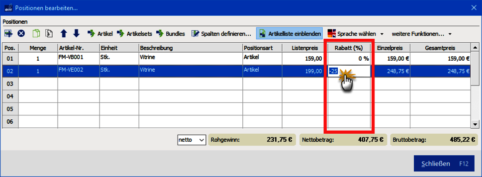 Positionsrabatt orgaMAX Positionsrabatt orgaMAX