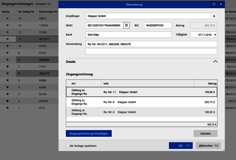 Screenshot: Sammelüberweisungen