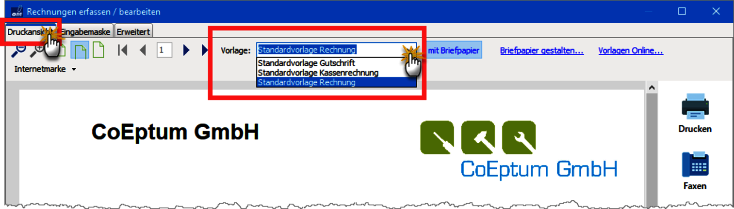 standardvorlage wechseln standardvorlage wechseln