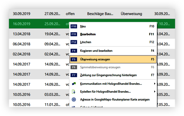 Überweisung aus Eingangsrechnung erzeugen Überweisung aus Eingangsrechnung erzeugen