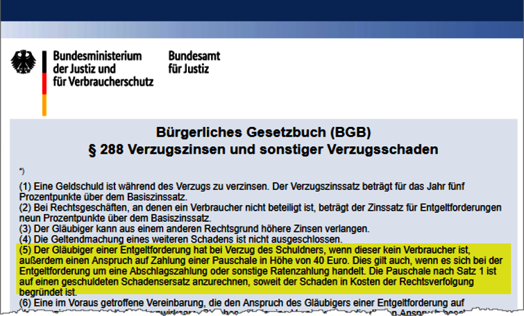 Verzugszinsen BGB Auszug