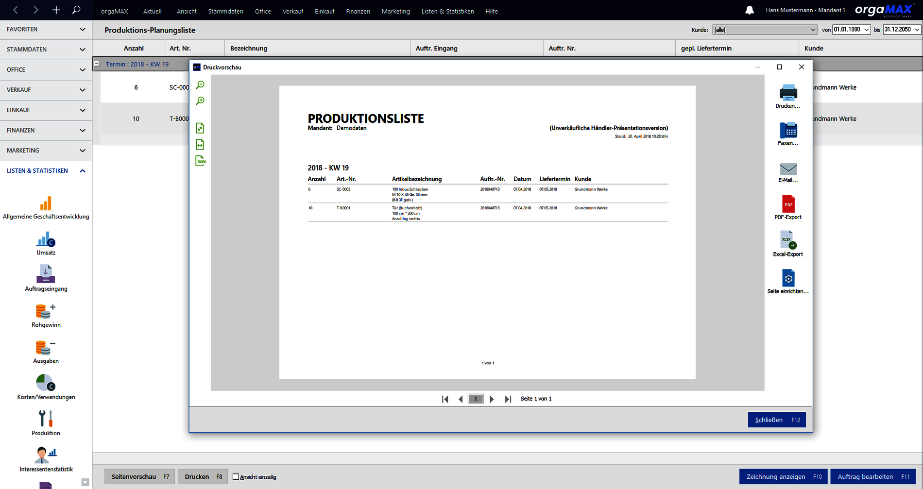 Produktion Planungsliste Produktion Planungsliste