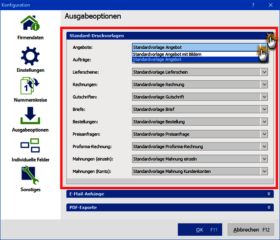 Ausgabeoptionen orgaMAX Ausgabeoptionen orgaMAX
