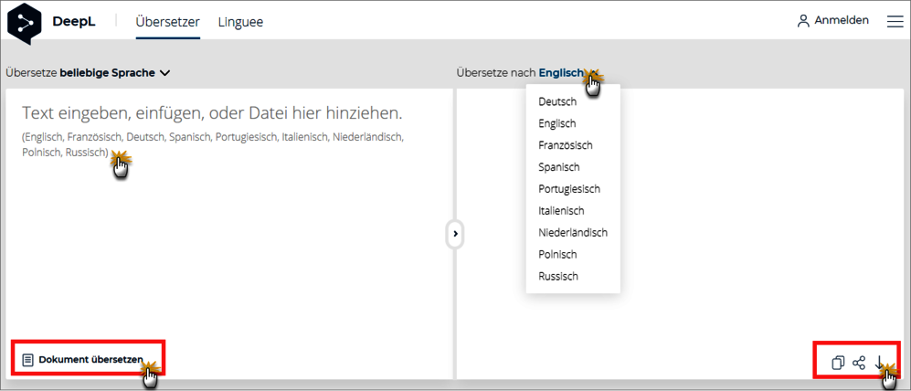 DeepL Eingabefeld DeepL Eingabefeld
