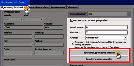 Register Benutzerrechte Register Benutzerrechte