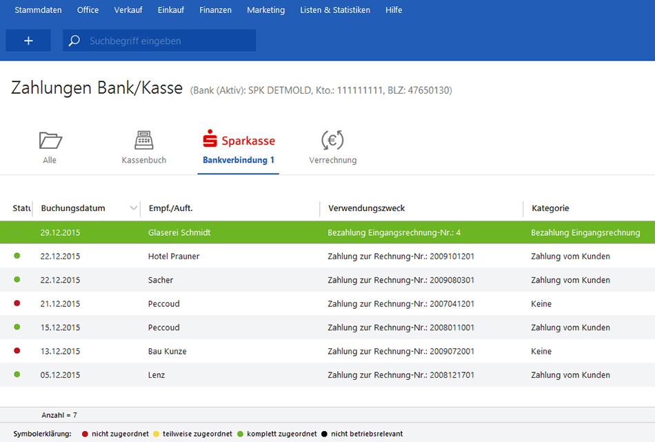 Ansicht der Module Finanzen und Banking | orgaMAX Praxisbeispiel