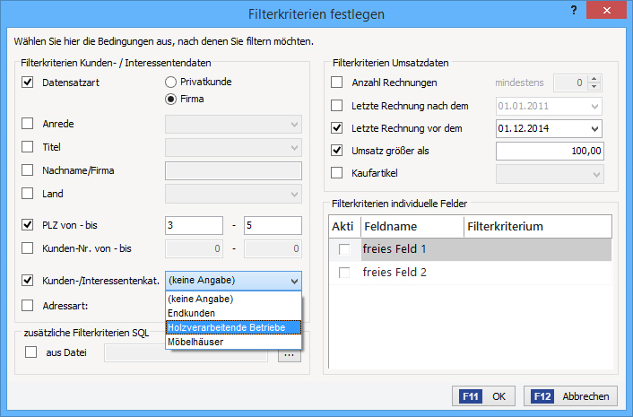 Interessenten und Marketing: Filterkriterien festlegen | orgaMAX Bürosoftware