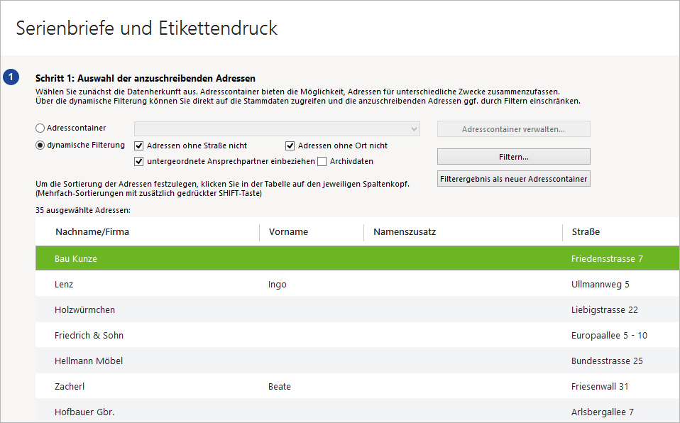 Interessenten und Marketing: Serienbriefe und Etikettendruck | orgaMAX Bürosoftware
