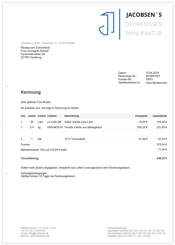 Rechnungsvorlage: Beispiel einer Rechnung