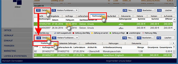 Zusätzliche Details zu Rechnungen: Vorgehensweise | orgaMAX Bürosoftware