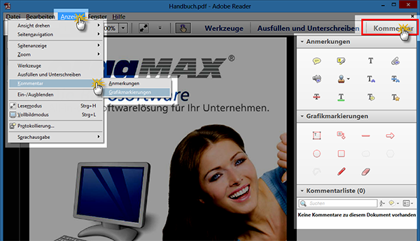 PDF-Reader: Anmerkungen und Grafikmarkierungen | orgaMAX Bürosoftware