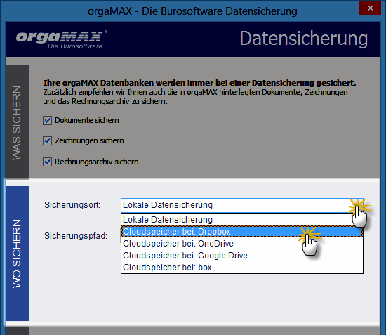 Datensicherung | Einstellung Sicherungsort | orgaMAX Praxistipp