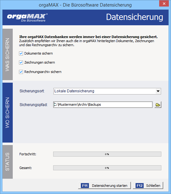Datensicherung | Ansicht Datensicherungs-Dialog | orgaMAX Praxistipp