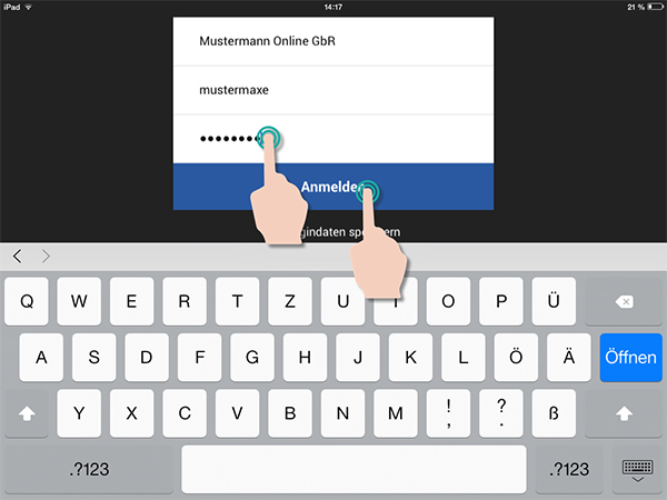 Beispiel: Anmeldung in der Mobile App | orgaMAX Bürosoftware