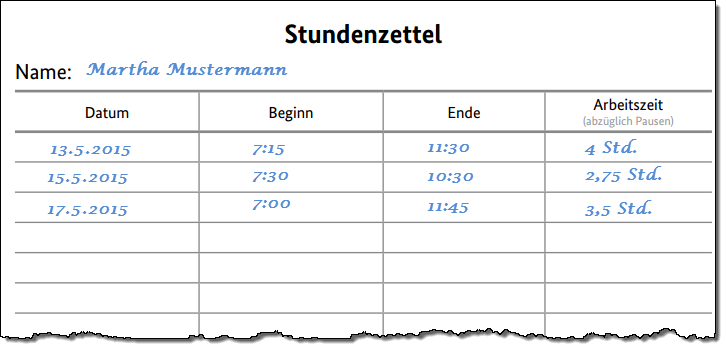 Stundenzettel Stundenzettel