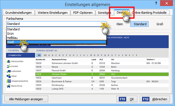 Einstellungen Farbschema Einstellungen Farbschema