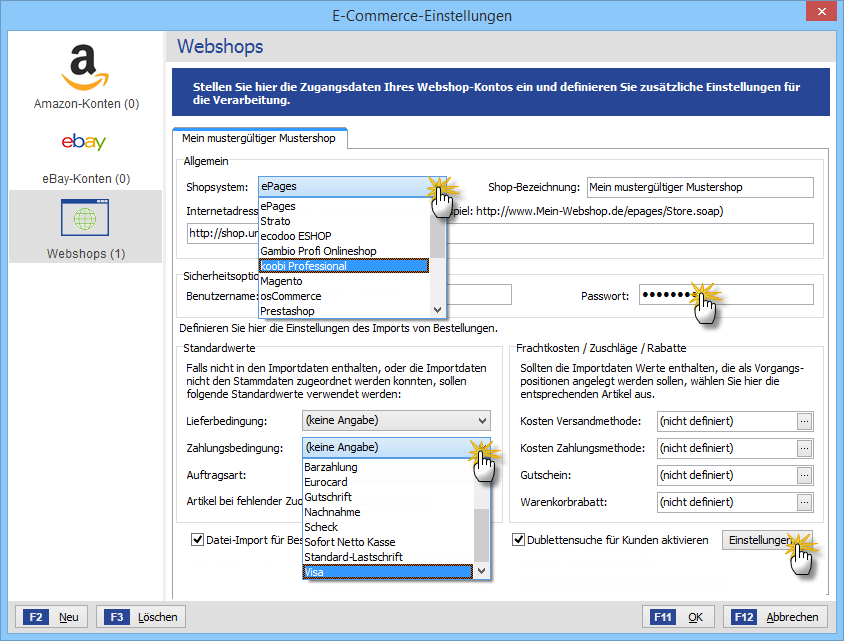 Webshop-Einstellungen Webshop-Einstellungen