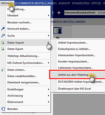 Übernahme von Artikeln aus dem Webshop in den orgaMAX Artikelstamm | orgaMAX Bürosoftware