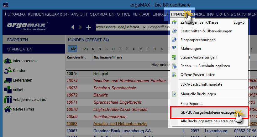Erzeugung von GDPdU-Ausgabedateien: Vorgehensweise | orgaMAX Bürosoftware