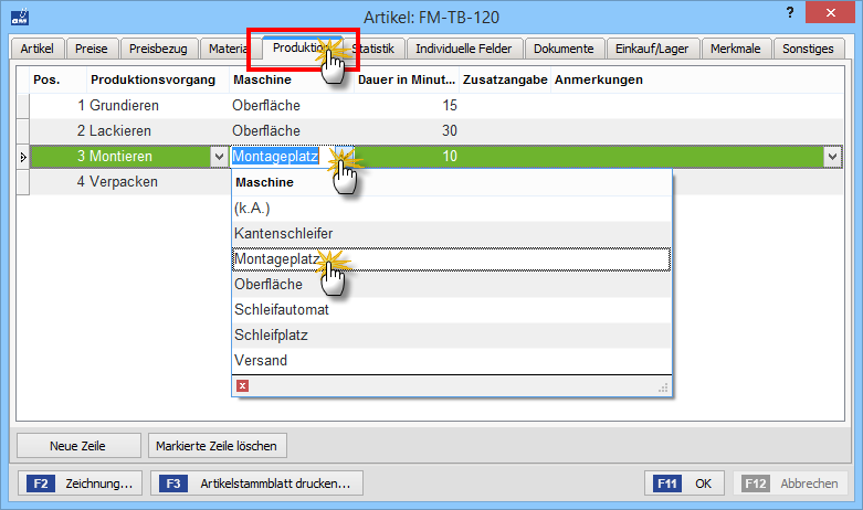 Zusatzmodul Produktion: Registerblatt Produktion | orgaMAX Bürosoftware