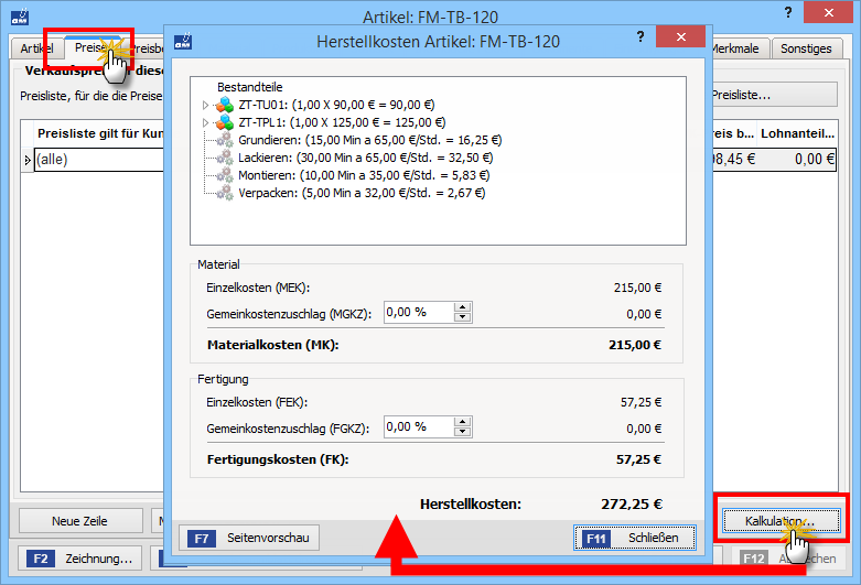 Zusatzmodul Produktion: Kalkulation der Herstellungskosten | orgaMAX Bürosoftware