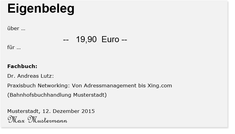 Beispielgestaltung eines Eigenbelegs | orgaMAX Steuertipp