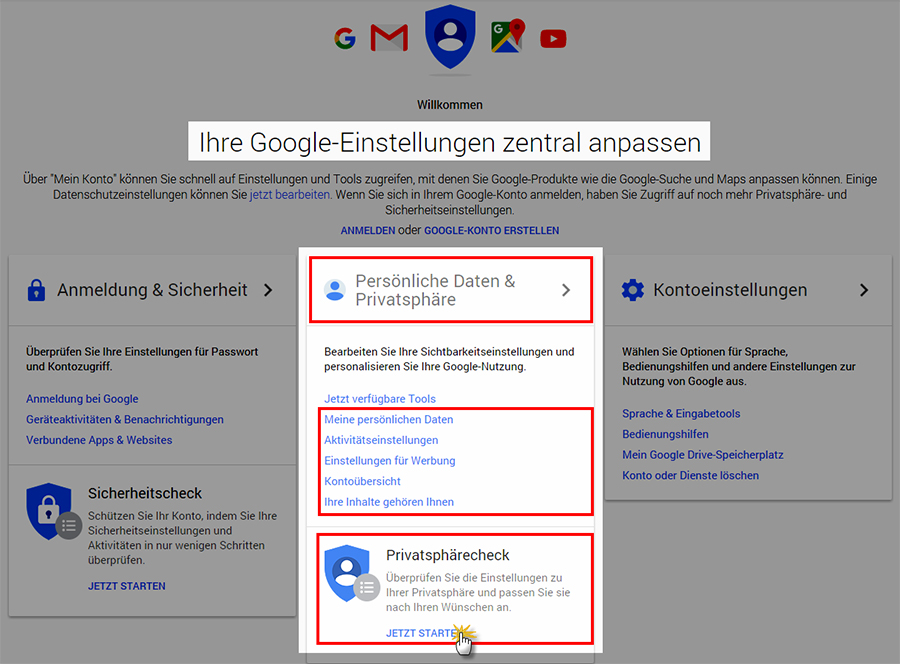 Durchführung des Google Privatsphärechecks | orgaMAX Bürosoftware