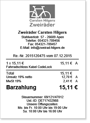 Abbildung Kassenbon | orgaMAX Praxisbeispiel