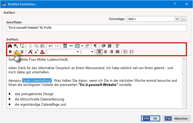 RTF-Editor: Anpassung des Textes | orgaMAX Praxistipp