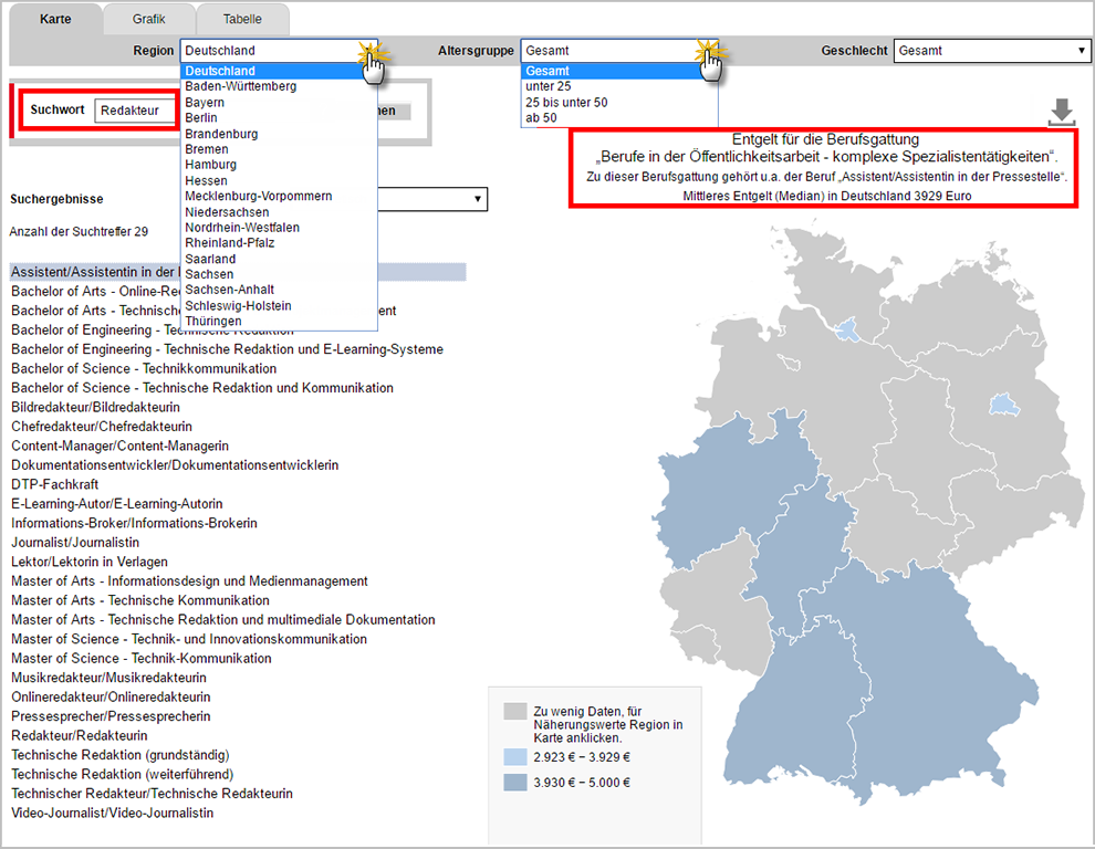 Navigation: Entgeltatlas der Bundesagentur für Arbeit | orgaMAX Bürosoftware