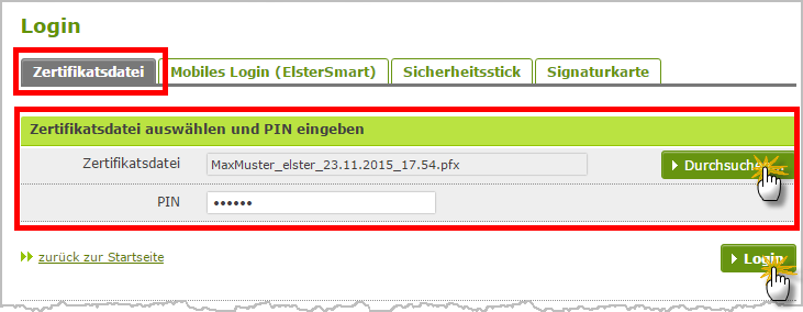 Einspruch gegen Steuerbescheide: Zertifikatsdatei im ElsterOnline-Portal | orgaMAX Bürosoftware