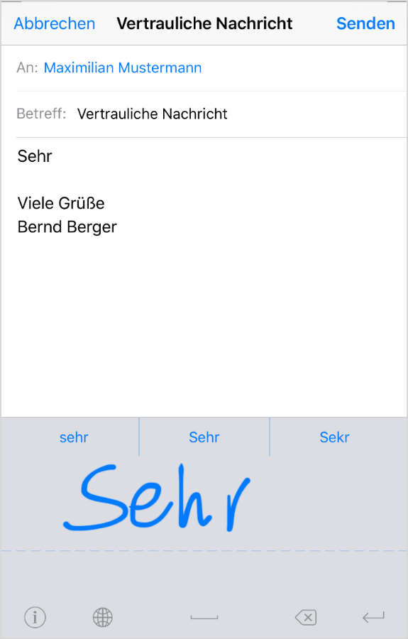 Handschrifteingabe: Beispiel handschriftlicher Eingabe Myscript-Stylus | orgaMAX Spartipp