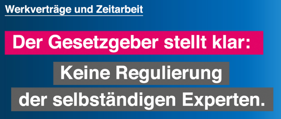 Werkvertrags-Novelle | Keine Regulierung selbständiger Experten | orgaMAX Bürosoftware
