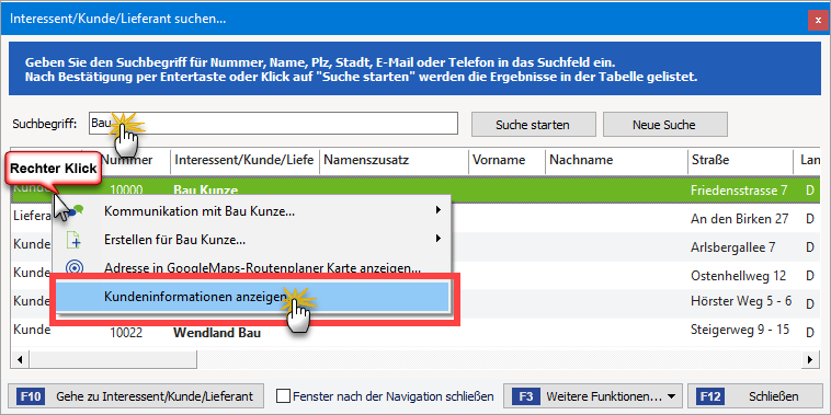 Kunden-Schnellansicht | Schritt1: Interessent/Kunde/Lieferant suchen |orgaMAX Praxistipp