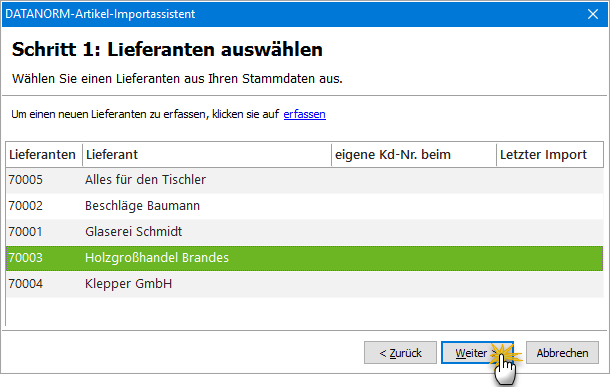 Dateiauswahl im DATANORM-Artikel-Importassistenten | orgaMAX Bürosoftware