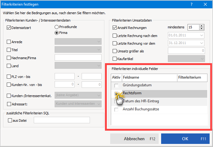 Individuelle Felder filtern | Vorgehensweise | orgaMAX Praxistipp