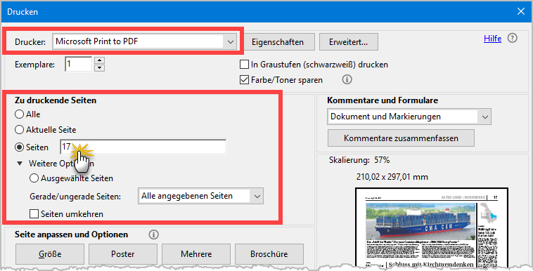 PDFs filetieren: Auszug aus Druckfunktion1 | orgaMAX Bürosoftware
