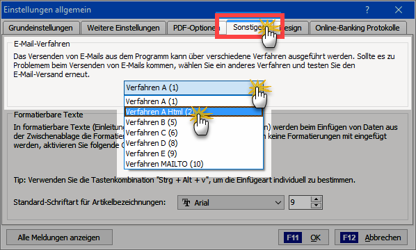 Texte für den E-Mailversand festlegen: Auswahl von E-Mail-Versandverfahren | orgaMAX Praxistipp