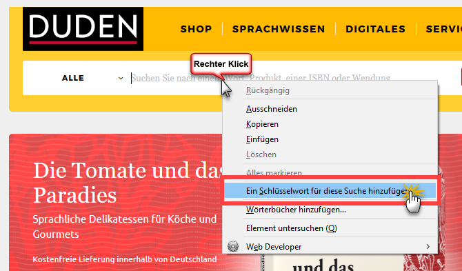 Schlüsselwort für die Firefox-Suche festlegen | orgaMAX Bürosoftware