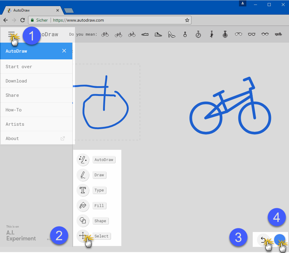 Google AutoDraw Bedienung