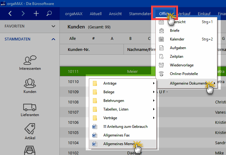 Allgemeine Dokumente in orgaMAX