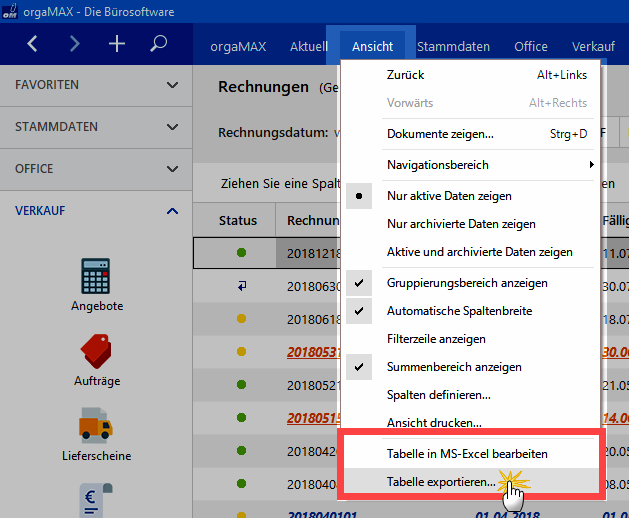 Menü Ansicht orgaMAX 2 Menü Ansicht orgaMAX 2