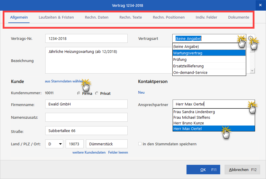 Screenshot Vertragsverwaltung Screenshot Vertragsverwaltung