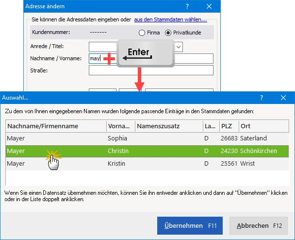 Returntasten Auswahl Returntasten Auswahl