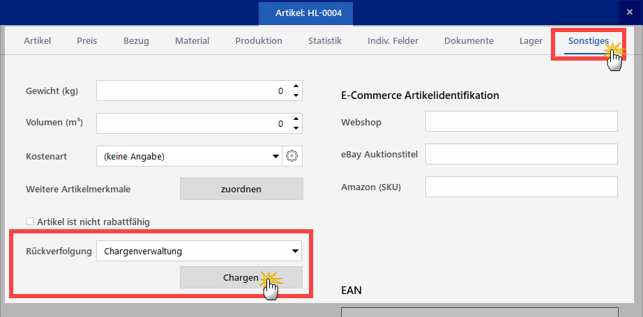 chargen erfassen Screenshot chargen erfassen Screenshot